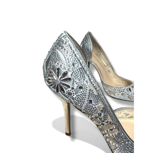 Betsey Johnson Embellished SB-Chic Silver Rhinestone D'Orsay Pumps Heels Size 10 - Picture 6 of 15